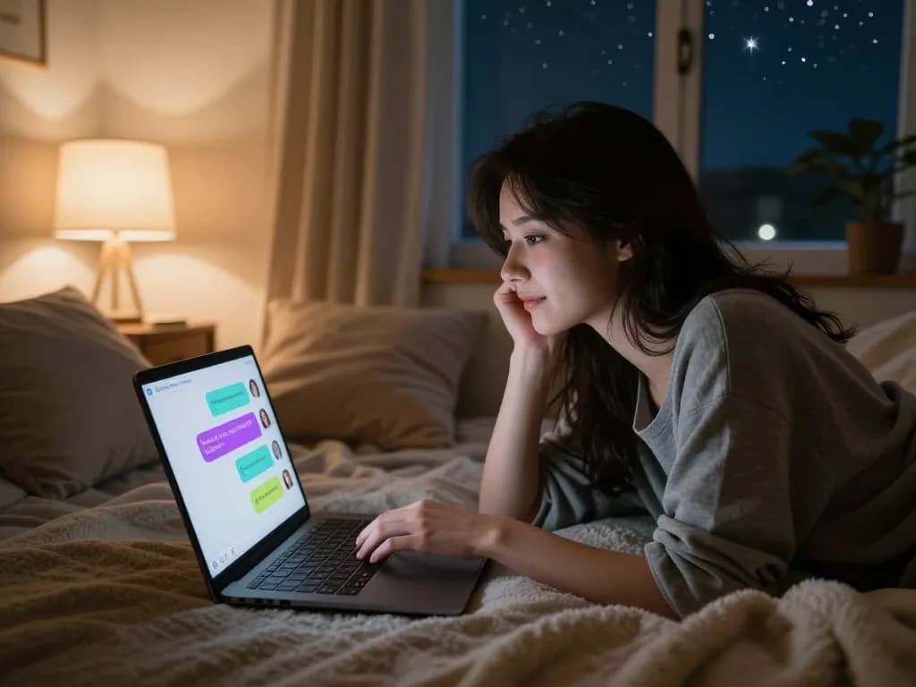Engaging interaction with an AI chatbot in a cozy setting, exploring sex chat ai to enhance personal connection.