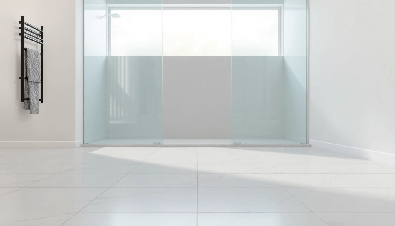 Modern wet room shower screen elegantly separates the shower space in a stylish bathroom.