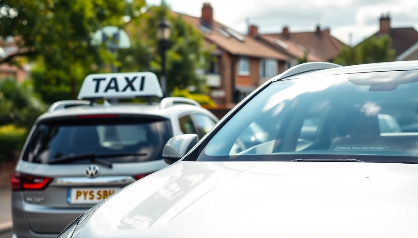 Pyrford taxi service showcasing a modern vehicle in an urban setting.