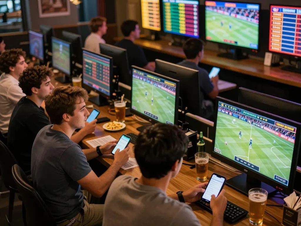 Engaging sports betting scene with players actively placing bets at mm88, showcasing excitement and strategic gameplay.