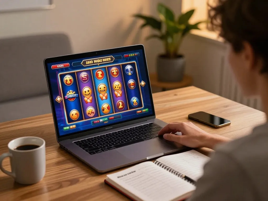 Player enjoying an online slot game at FO88 on a laptop in a cozy home setting.