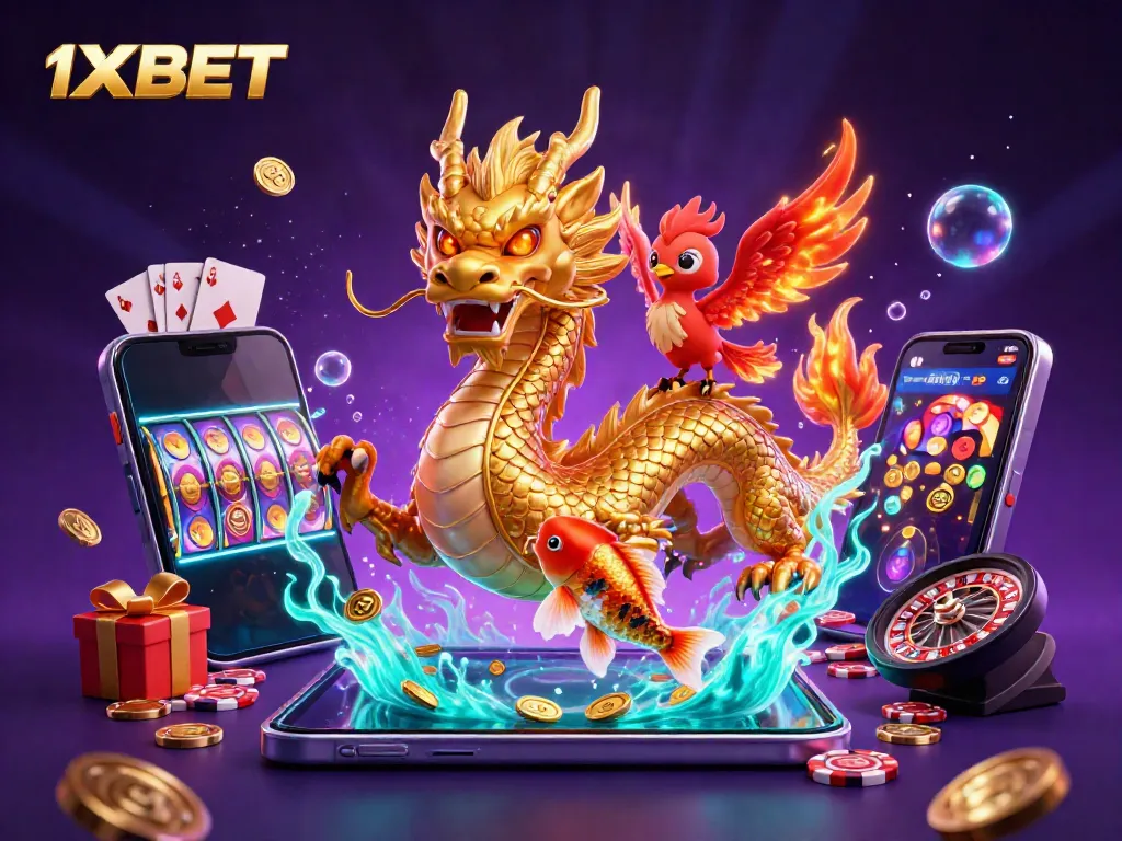 Experience thrilling gameplay with 1XBET's vibrant casino characters and dynamic slot games bursting with coins.