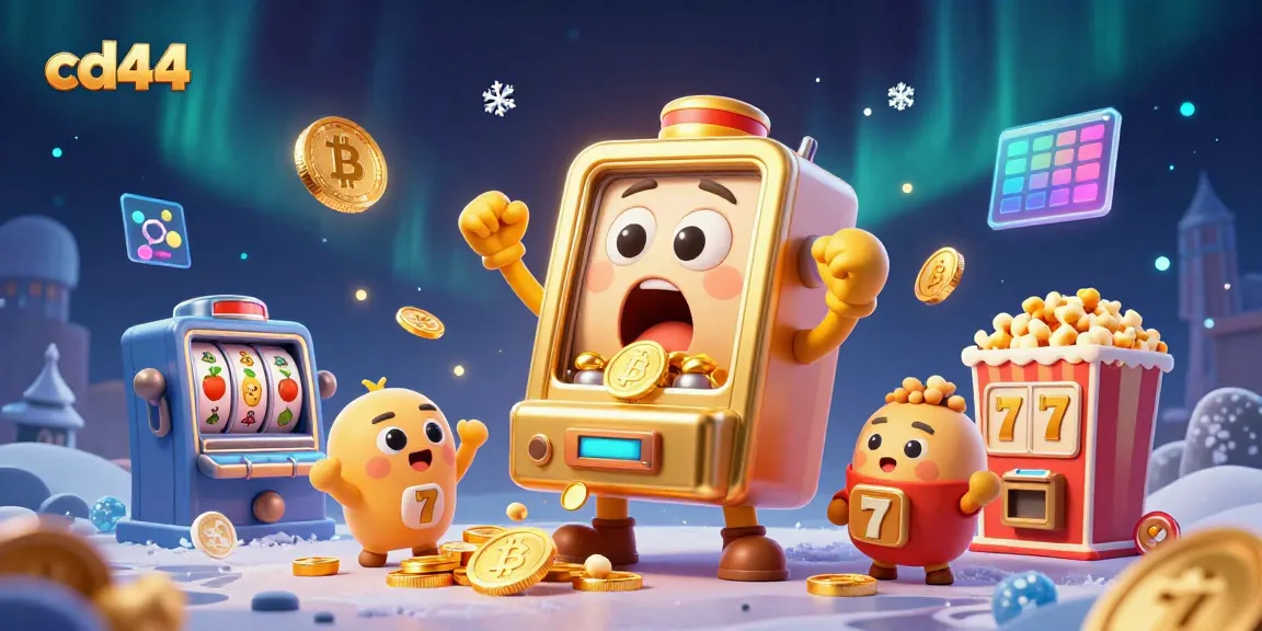 Spin the reels and win with cd44, featuring a golden slot machine hitting a jackpot surrounded by cheering baby slots.