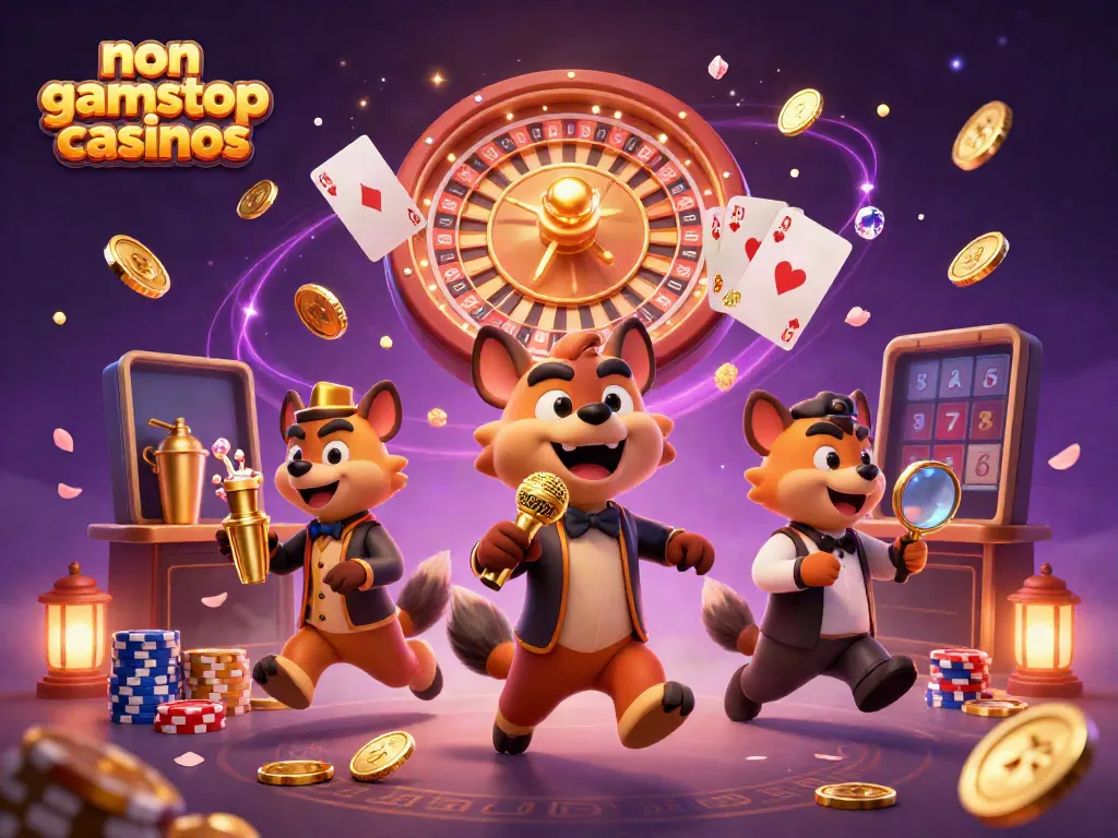 Experience the thrill of non gamstop casinos in a vibrant 3D comedy casino scene featuring hyenas.