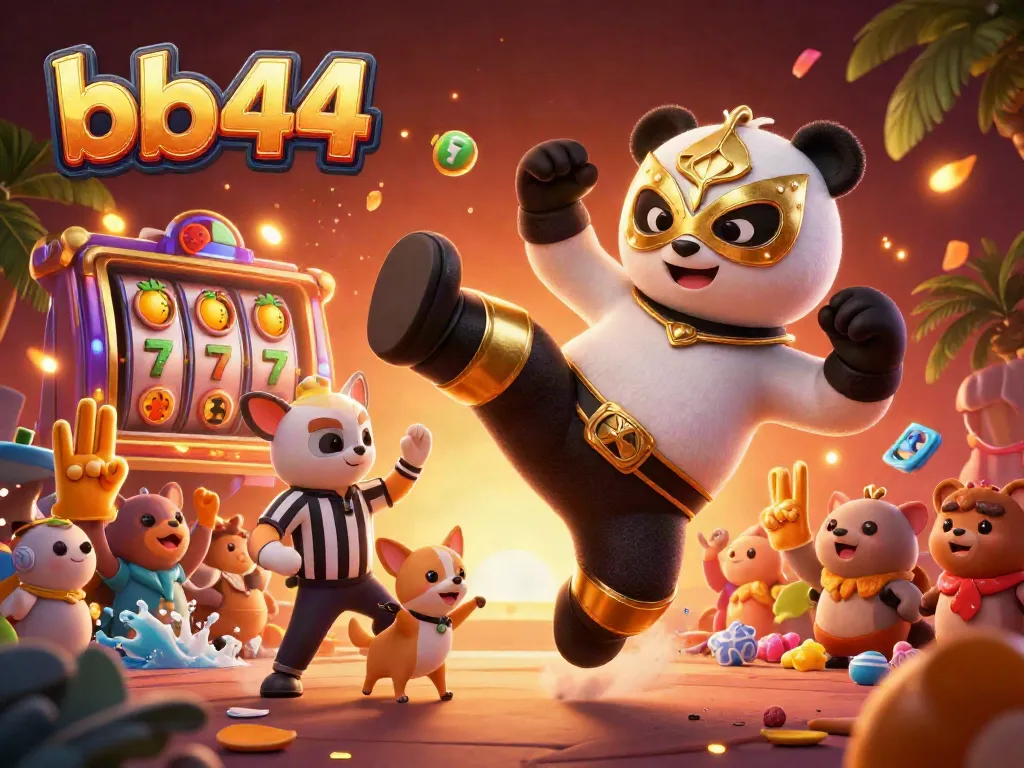 Experience thrilling wins with bb44 in this vibrant casino illustration featuring playful characters.