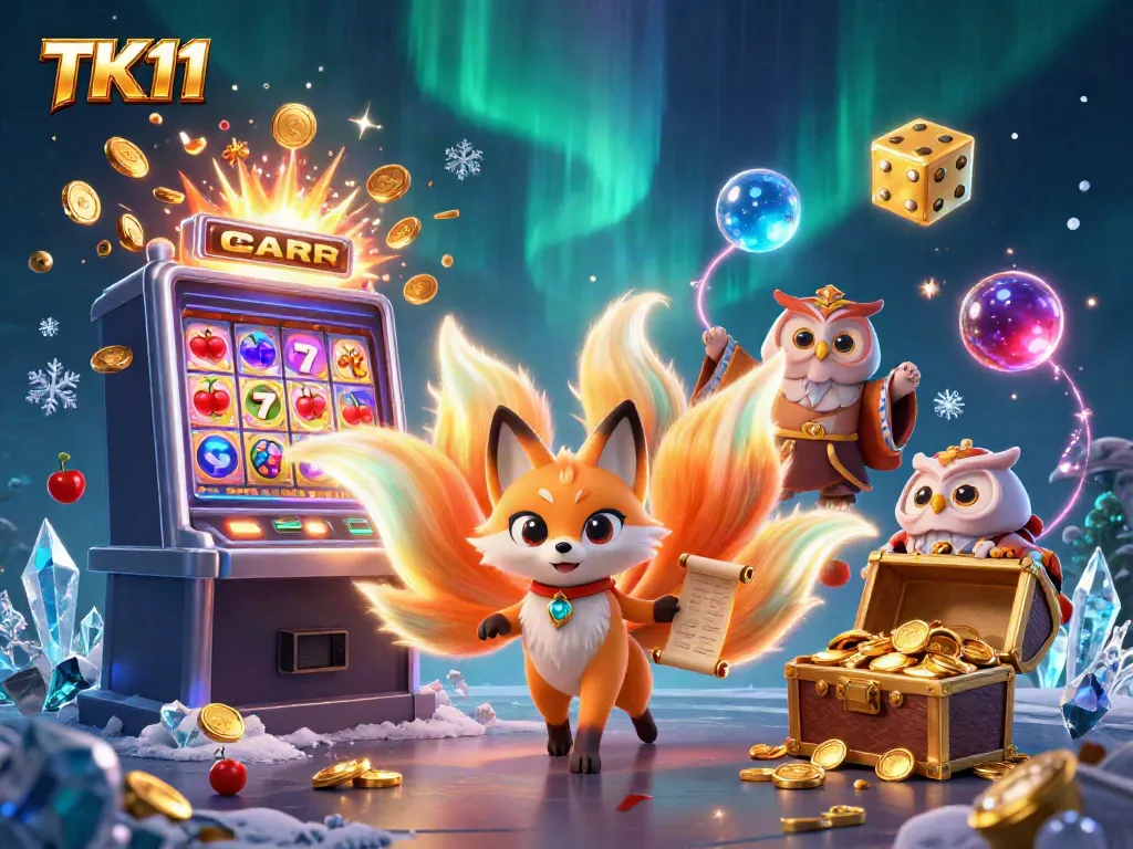 Experience the vibrant TK11 casino scene with colorful spirits and dynamic game elements.