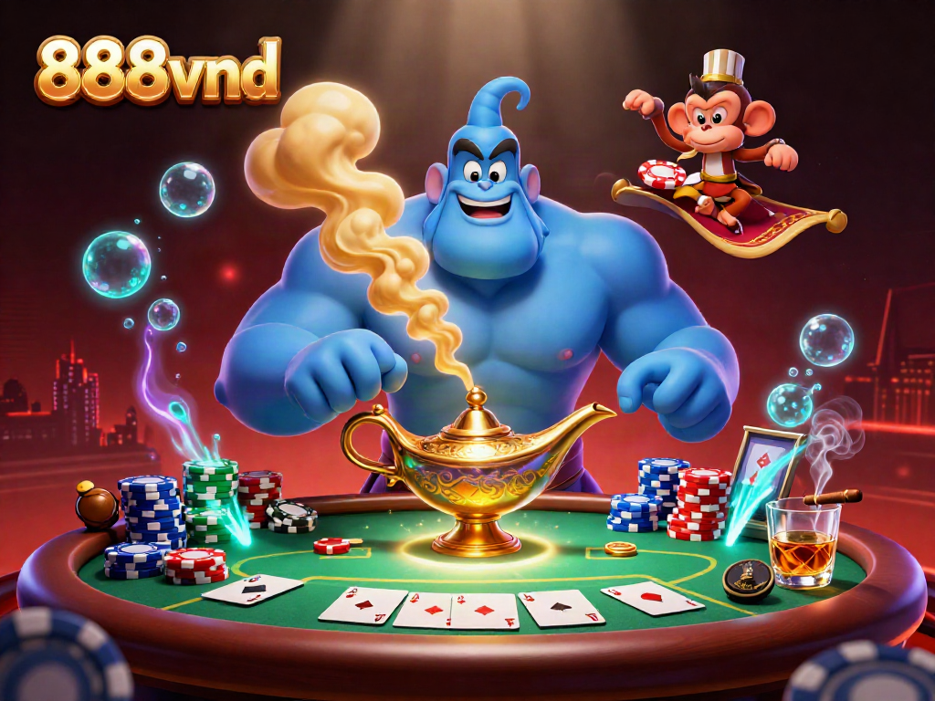 Win big with 888vnd as the genie unleashes a poker adventure filled with excitement and strategy.