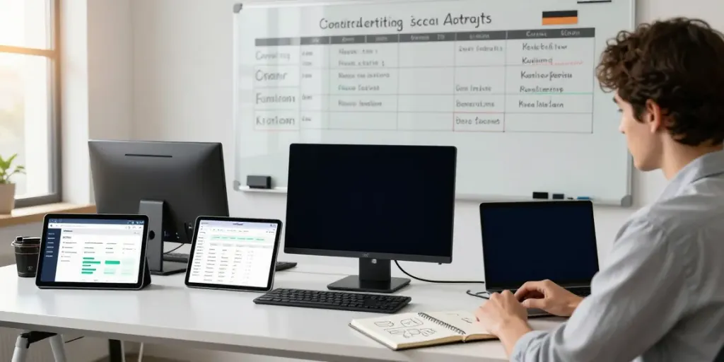 Content strategist reviewing instant indexing tools in a modern office setting