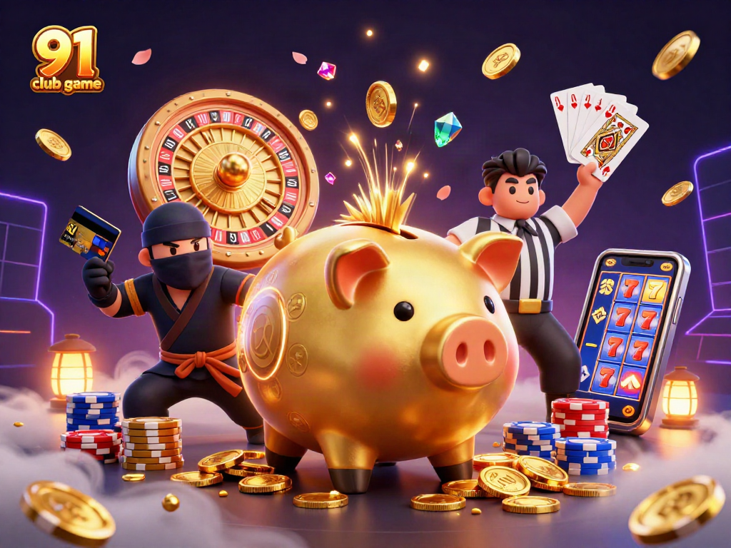Engage in the 91 club game with exciting characters, gold coins, and vibrant casino elements.