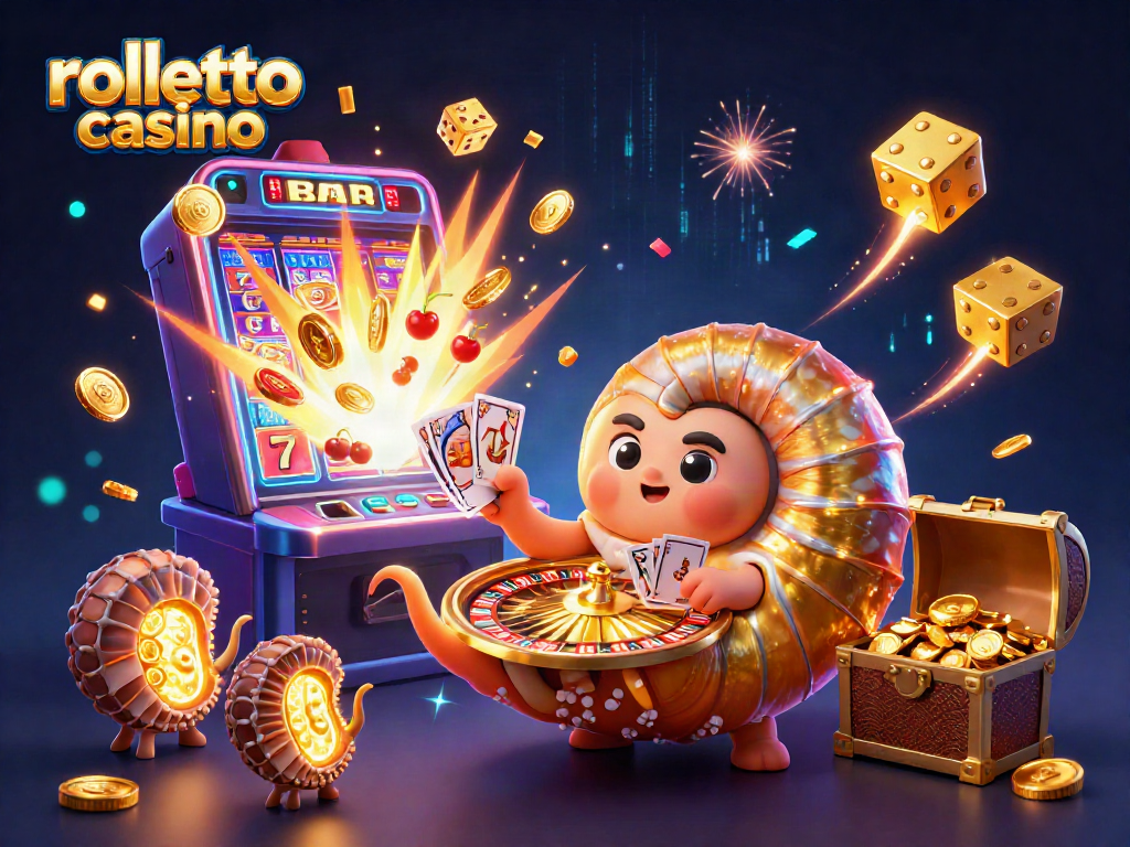 Experience excitement at Rolletto Casino with a vibrant 3D illustration of jackpot games.