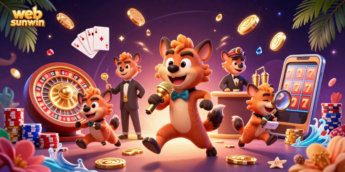 Experience the excitement at web sunwin with hyenas in a vibrant casino setting, showcasing dynamic games and humor.