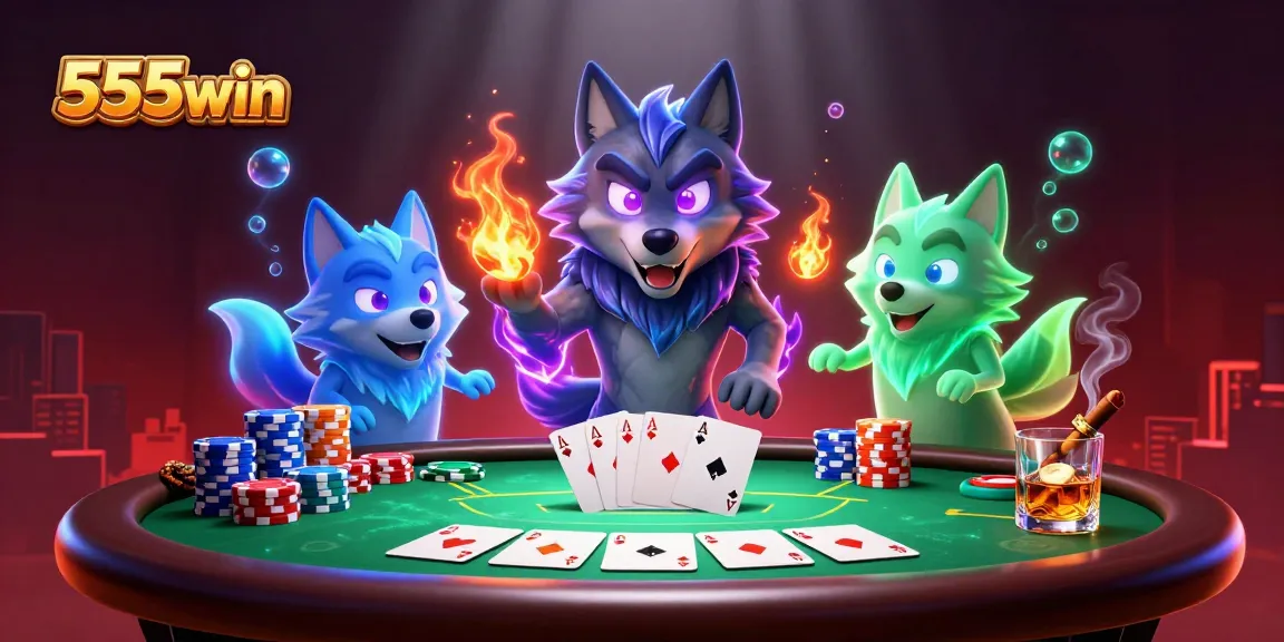 Join the thrilling fun at 555win with a vibrant poker scene filled with game elements and dynamic energy.